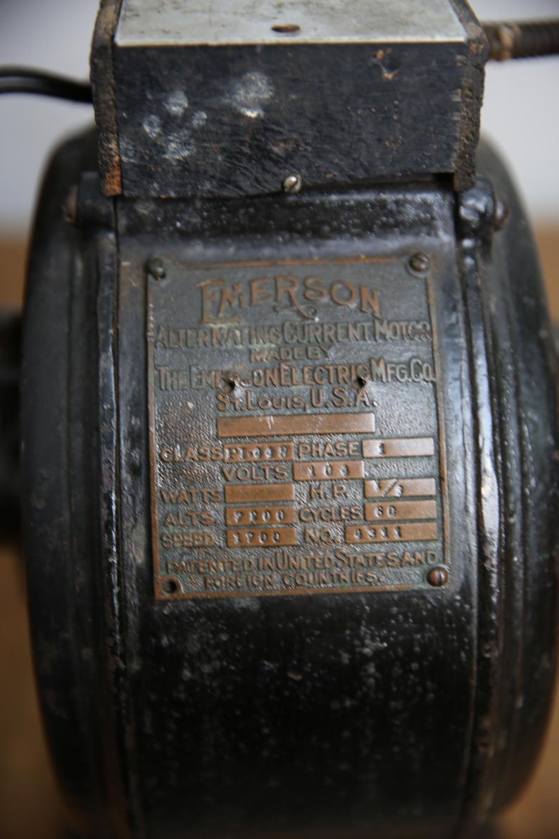 Antique Emerson pancake utility motor for brass blade fan vintage industrial steampunk cast iron image 5