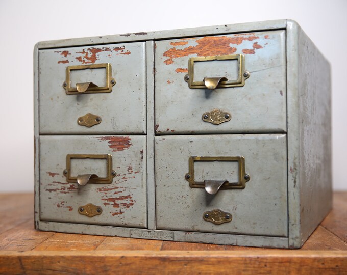 Antique Library Card Catalog 4 Drawer Index Card File