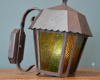 Antique Exterior Wall Sconce Light Fixture Porch Lamp Gothic Slag Glass