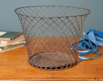 Antique Wire Mesh Trash Can industrial Garbage Waste Basket industrial Vintage