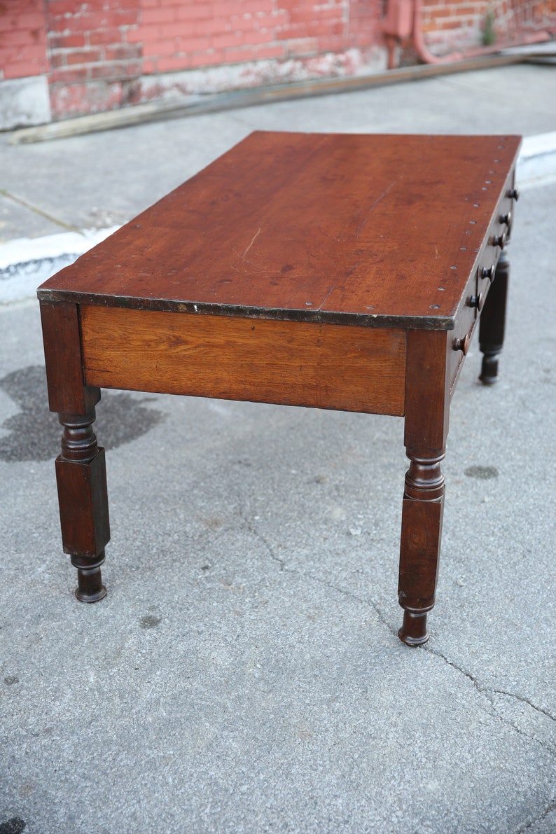 Antique Kitchen Table Island Butcher Apothecary Drawer Wood Legs Dining ...