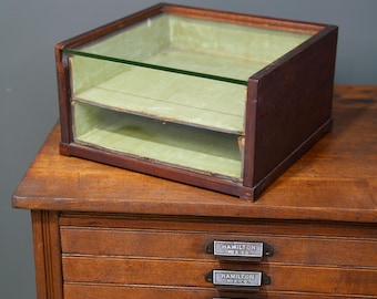 Antique Wood Glass Counter Display Case Jewelry Box Watches Vintage Cabinet