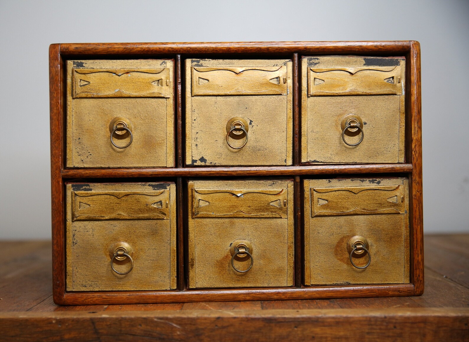 Antique Oak Card Catalog Wood Apothecary 6 Drawer Etsy