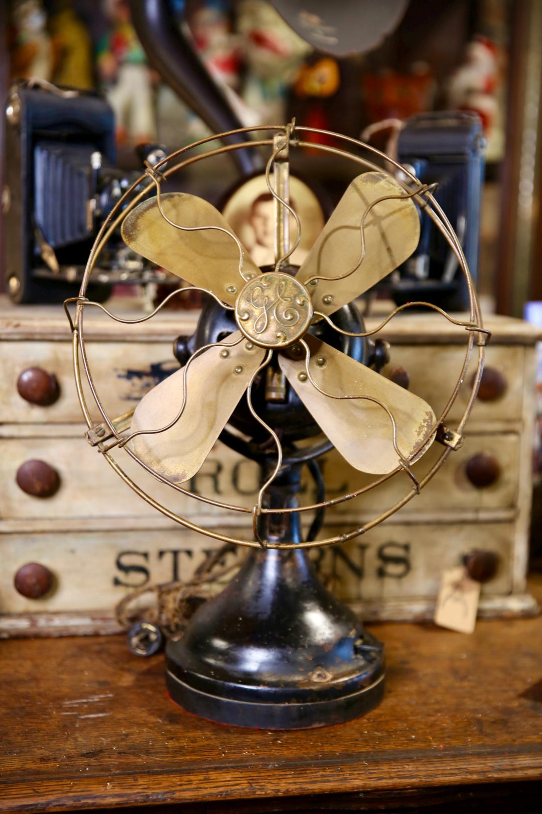 Antique General Electric GE Brass Blade Fan Industrial Brass Cage