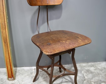 Vintage Toledo Industrial Drafting Table Stool Desk Chair wood seat antique