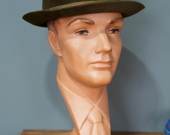 Vintage 1960s Male Mannequin Head Bust Countertop Display hat Stand Antique