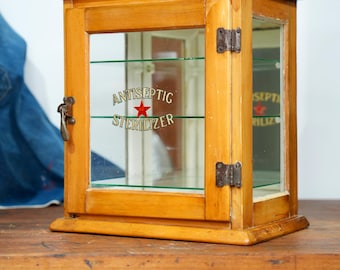 Antique Store Counter Display Case Glass shelf wood apothecary cabinet vintage countertop