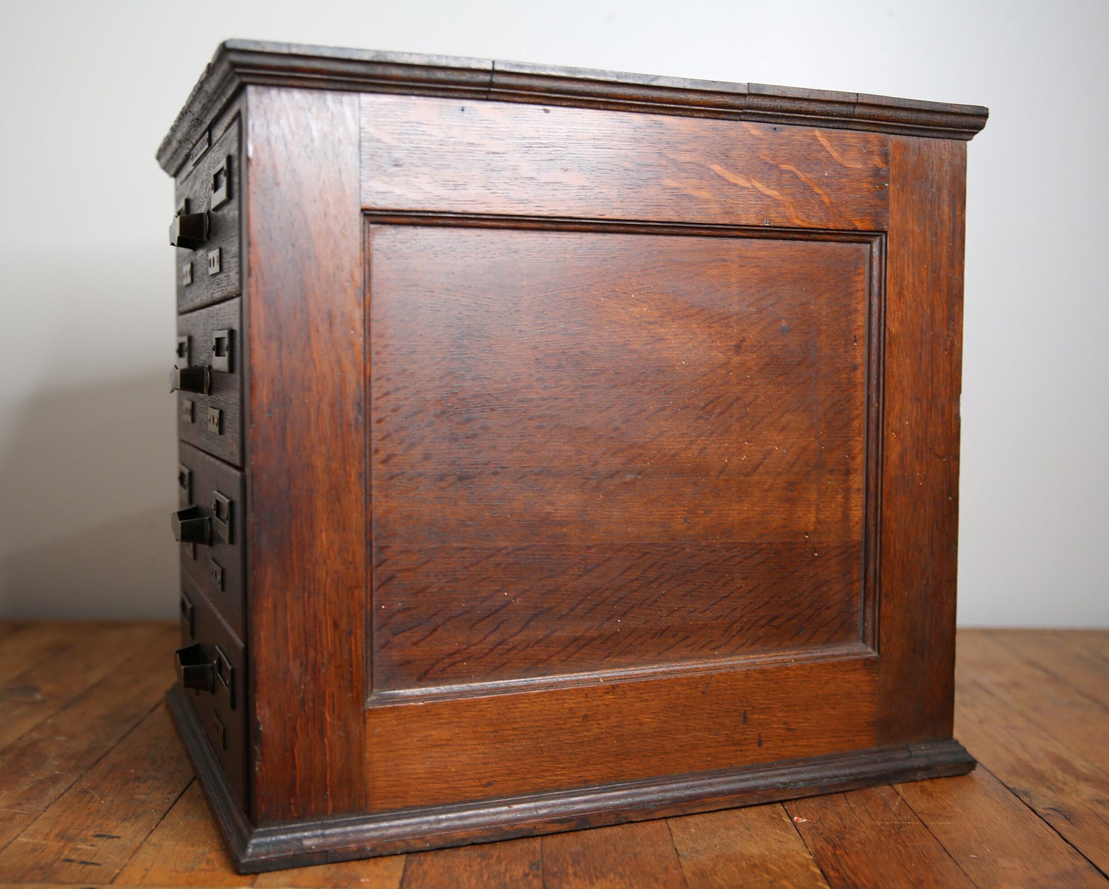 Antique Library Card Catalog Wood Oak 4 Drawer File Box Brass Etsy