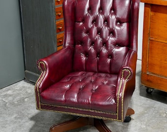 Vintage Chesterfield Faux Leather Desk Chair Captain Banker tufted armchair