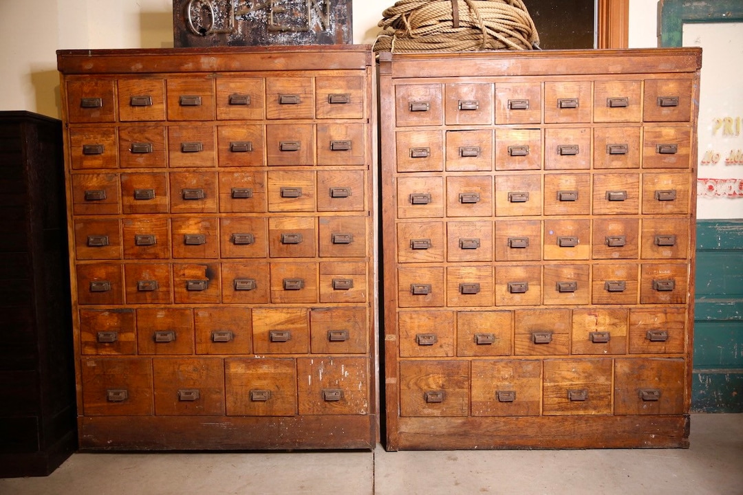 Set of 2 Antique Apothecary Wood Drawers Oak File Etsy