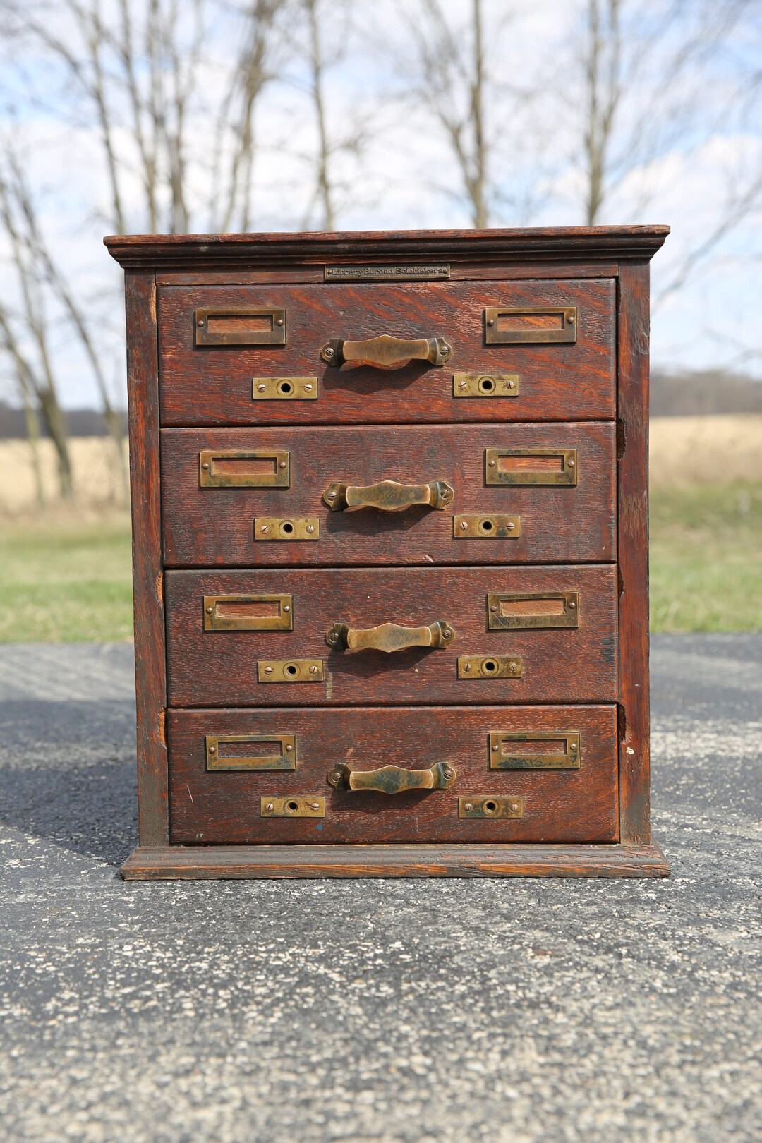 Antique Card Catalog 4 Drawer Oak Apothecary Wood File Box