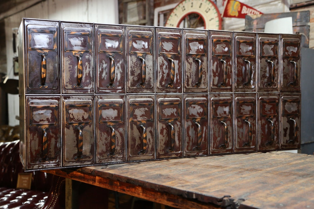 Antique Library Card Catalog Metal File Apothecary Japanned