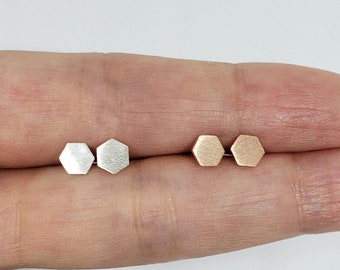 Rose Gold Hexagons Earrings Sterling Silver Minimalistic Dainty Hexagon Classic Stud Stacking Geometric Earrings Gifts Presents for Her Him