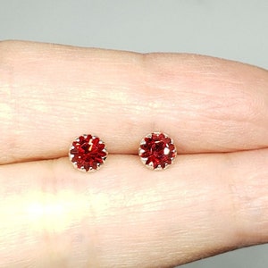 Red Rhinestones Earrings Sterling Silver Stud Earrings