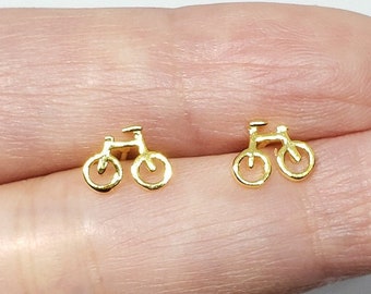 Sterling Silver Bicycle Earrings Gold Bike Bicycle Stud Earrings with Rhinestones 925 Sterling Silver Stud Earrings