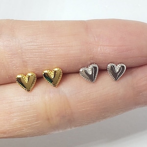 Sterling Silver Valentine Heart Earrings Gold or Silver Heart Dainty 925 Sterling Silver Stud Earrings