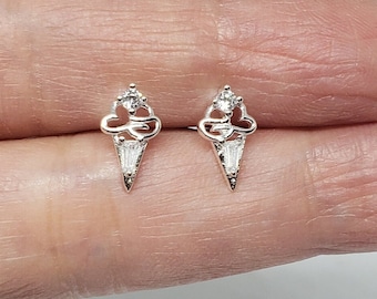 Sterling Silver Ice Cream Earrings Rhinestones Dessert Stud Earrings