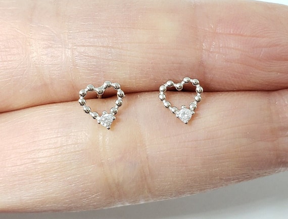 Sterling Silver Heart Earrings Gold or Silver Rhinestone