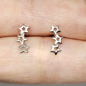 Triple Star Earrings Sterling Silver | Dainty Minimal Cute Ear Crawler Sister Birthday Gift Teenager Daughter Cousin Wife Present Girlfriend image 1