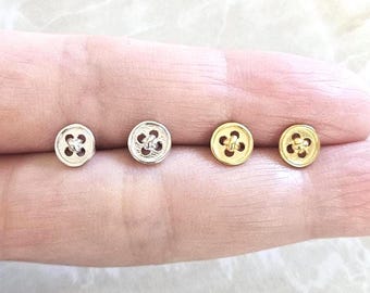Gold Button Earring Sterling Silver | Sewing Fashion Lover Gift Seamstress Mom Aunt Birthday Present Daughter Sister Fashionista Student Her