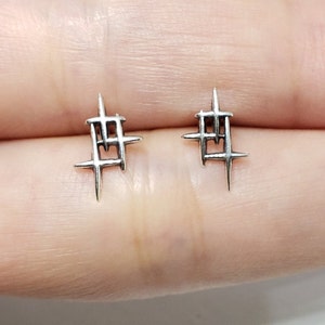 Sterling Silver Modern Edgy Earrings | Unique Cool Chic Stud Stacking Earrings Gift for Him Her Present Daughter Sister Punk Unique Earrings