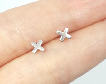 Cross Earring Sterling Silver | Dainty Small Classic Minimal Geometric Earring Son Birthday Gift Husband Boyfriend Present Wife Girlfriend