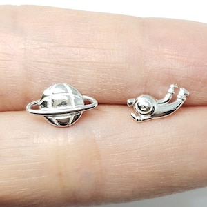 Sterling Silver Saturn Space Earrings Gold Silver Astronaut Planet Stud Earrings