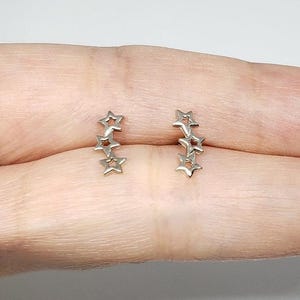 Triple Star Earrings Sterling Silver | Dainty Minimal Cute Ear Crawler Sister Birthday Gift Teenager Daughter Cousin Wife Present Girlfriend image 8