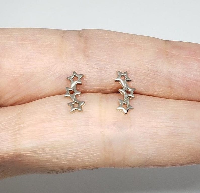 Triple Star Earrings Sterling Silver | Dainty Minimal Cute Ear Crawler Sister Birthday Gift Teenager Daughter Cousin Wife Present Girlfriend image 8