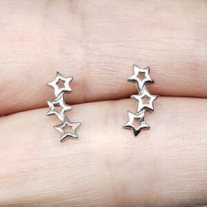 Triple Star Earrings Sterling Silver | Dainty Minimal Cute Ear Crawler Sister Birthday Gift Teenager Daughter Cousin Wife Present Girlfriend image 6