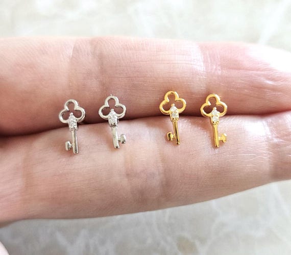 Key Earrings Sterling Silver | Love Lock Anniversary Gift Wife Birthday Present Girlfriend Daughter Sister Friend Mom Mother Cousin Roommate