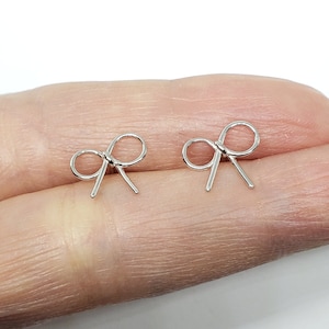 Bow Earrings Sterling Silver Pretty Ribbon Earrings Minimal Classic Pretty Bow Earrings | Gifts for Her Presents for Daughter