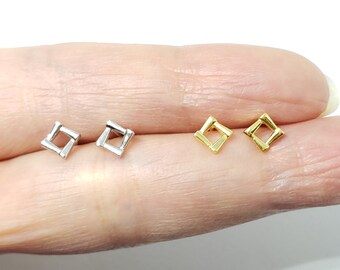 Sterling Silver Geometric Square Earrings Silver or gold Unique Square Stud Earrings