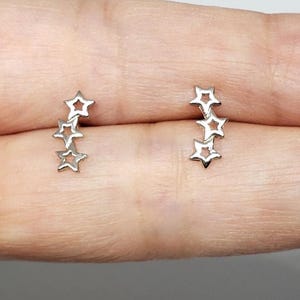 Triple Star Earrings Sterling Silver | Dainty Minimal Cute Ear Crawler Sister Birthday Gift Teenager Daughter Cousin Wife Present Girlfriend image 4