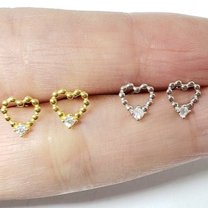Sterling Silver Heart Earrings Gold or Silver Rhinestone Heart Stud Earrings