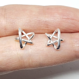 Sterling Silver 3D Star Earrings Geometric 925 Sterling Silver Stud Earrings