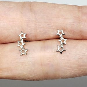Triple Star Earrings Sterling Silver | Dainty Minimal Cute Ear Crawler Sister Birthday Gift Teenager Daughter Cousin Wife Present Girlfriend image 2