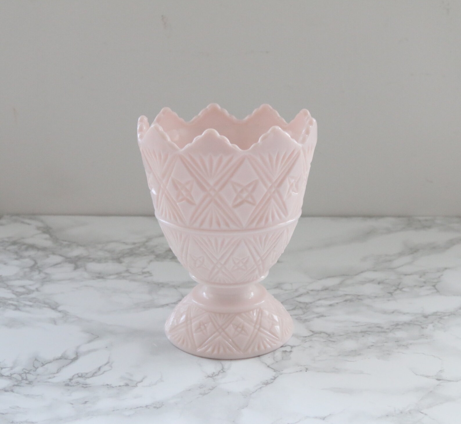 Vintage Pink Milk Glass Vase / Star Pattern / Geo Pattern Vase Etsy