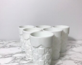 Vintage Milk Glass Tumblers in Old Quilt Pattern by Westmoreland - Set of 6