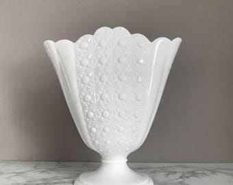 Vintage Fenton Daisy and Button Pattern White Milk Glass Flared Vase