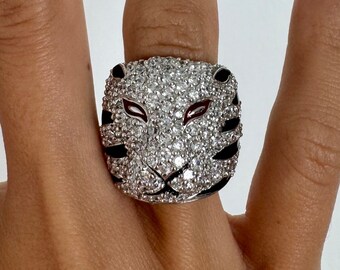 Lion Head Pavé Ring – Silver CZ Statement Ring