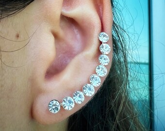 Multicolor Swarovski Crystal Ear Crawlers – Sterling Silver Ear Climber Earrings