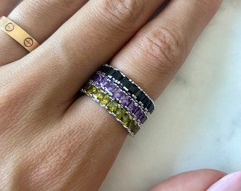 Anillo de eternidad Baguette – Plata de ley, banda de circonitas, anillo apilable