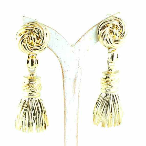 Gold Tassel Vintage Clip On Earrings