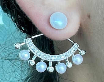 Ear Jackets with Freshwater Pearls & Cubic Zirconia