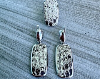 Python Snakeskin Sterling Silver Jewelry Set – Earrings & Ring