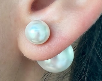 Classic Double‑Sided Pearl Stud Earrings – Sterling Silver Pearl Statement Jewelry