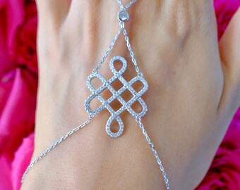 Love Knot Hand Chain – Sterling Silver CZ Pave Hand Bracelet