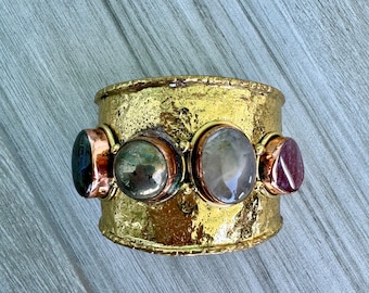 Earth Toned Multi Stone Cuff – Kaleidoscope Gemstone Bracelet