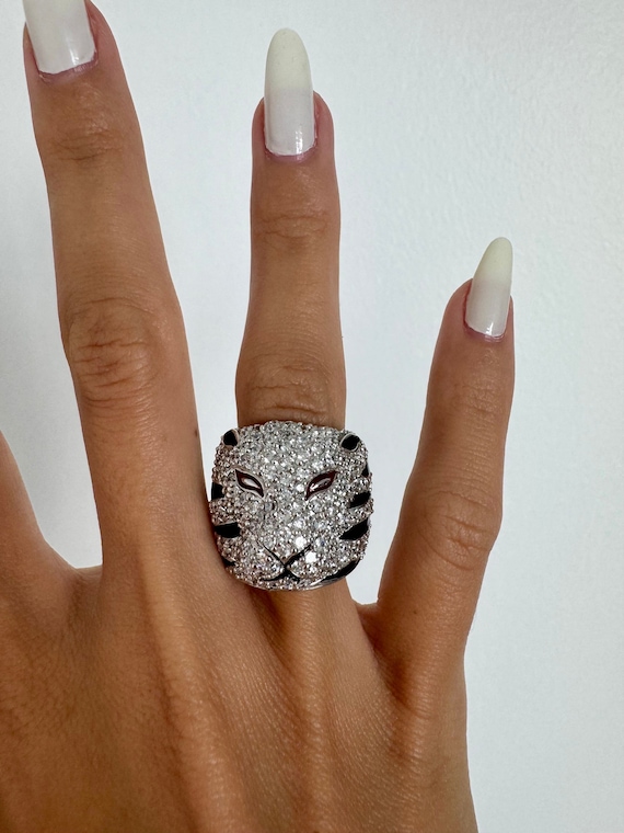 Lion Head Pavé Ring – Silver CZ Statement Ring